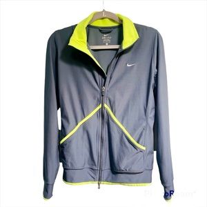 Nike Dri-fit running jacket zip front, gray and neon yellow, size medium